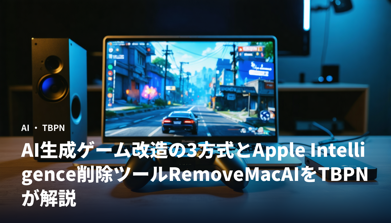 AI生成ゲーム改造の3方式とApple Intelligence削除ツールRemoveMacAIをTBPNが解説