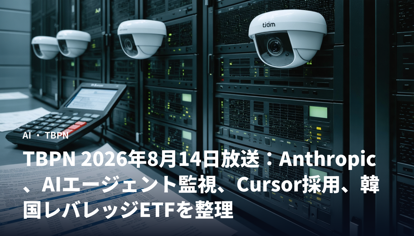 TBPN 2026年8月14日放送:Anthropic、AIエージェント監視、Cursor採用、韓国レバレッジETFを整理