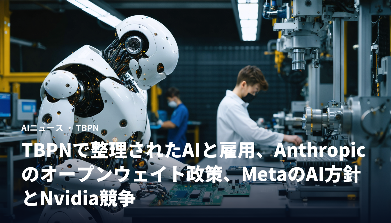 TBPNで整理されたAIと雇用、Anthropicのオープンウェイト政策、MetaのAI方針とNvidia競争