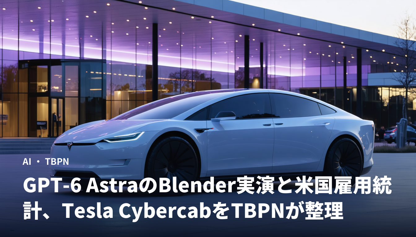 GPT-6 AstraのBlender実演と米国雇用統計、Tesla CybercabをTBPNが整理