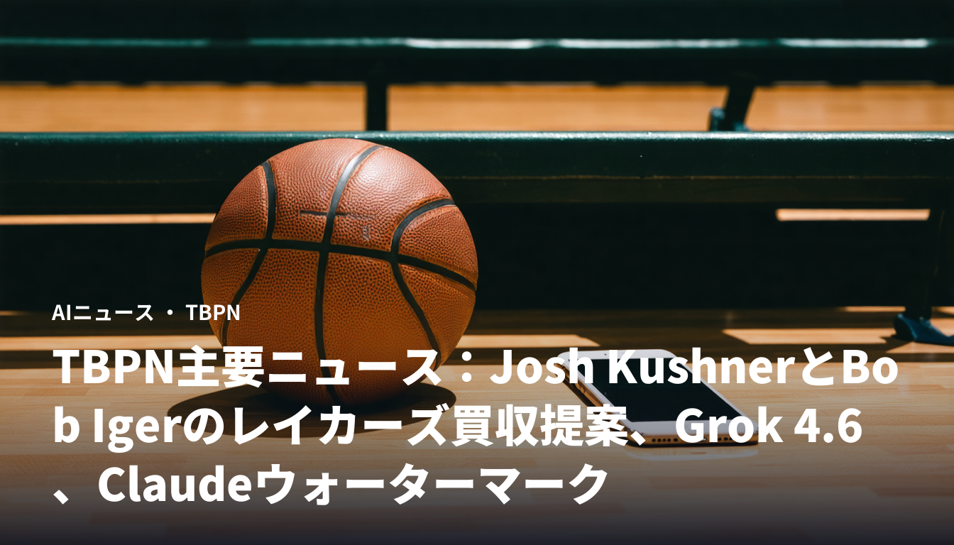 TBPN主要ニュース:Josh KushnerとBob Igerのレイカーズ買収提案、Grok 4.6、Claudeウォーターマーク