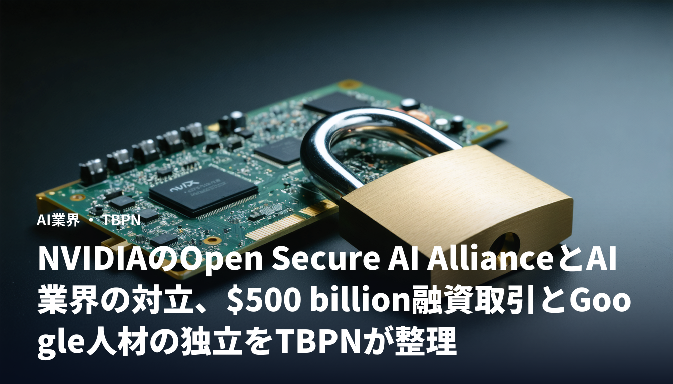 NVIDIAのOpen Secure AI AllianceとAI業界の対立、$500 billion融資取引とGoogle人材の独立をTBPNが整理